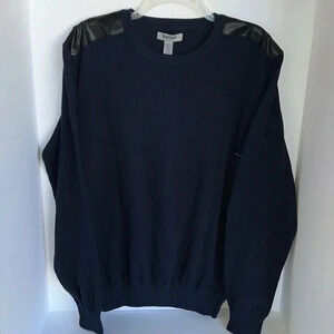 KENNETH COLE Reaction Sweater Navy w/Faux Leather Shoulders Men’s XL NWT